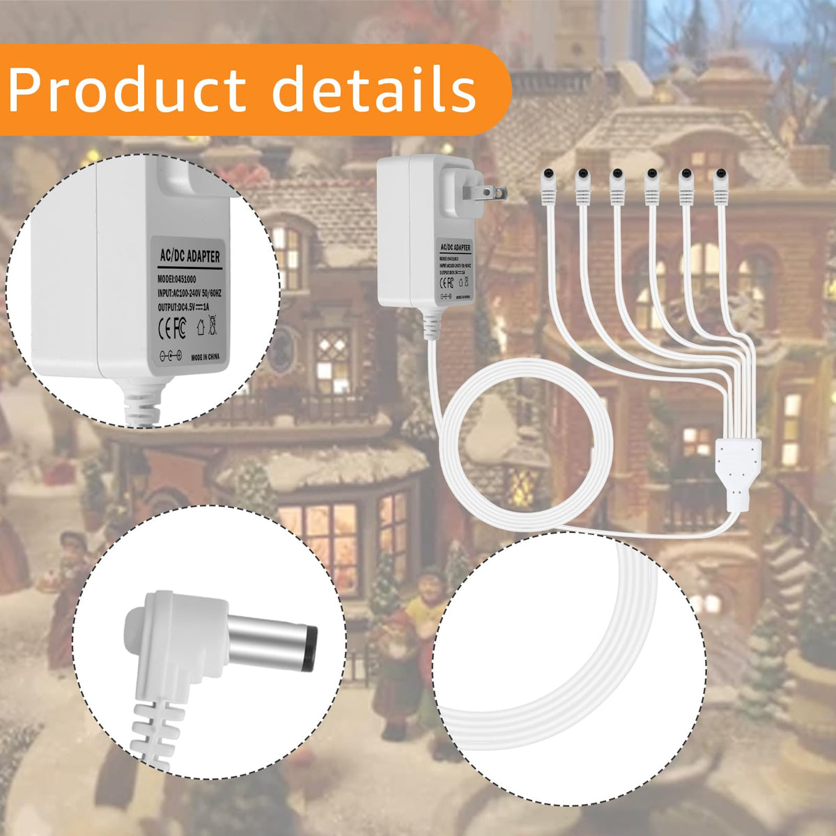AC/DC 4.5V Power Adapter Compatible with Lemax Lighted Accessory 74707 74295 84428 94565 94566 94527 94563 94564 64517 44241 Fits for Christmas Micro Lighting Building Decoration (with 6 Output)