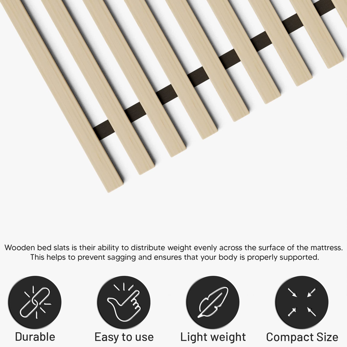 Treaton, 0.68-Inch Heavy Duty Horizontal Wooden Bunkie Board/Bed Slats, 78" x 60.5", Beige