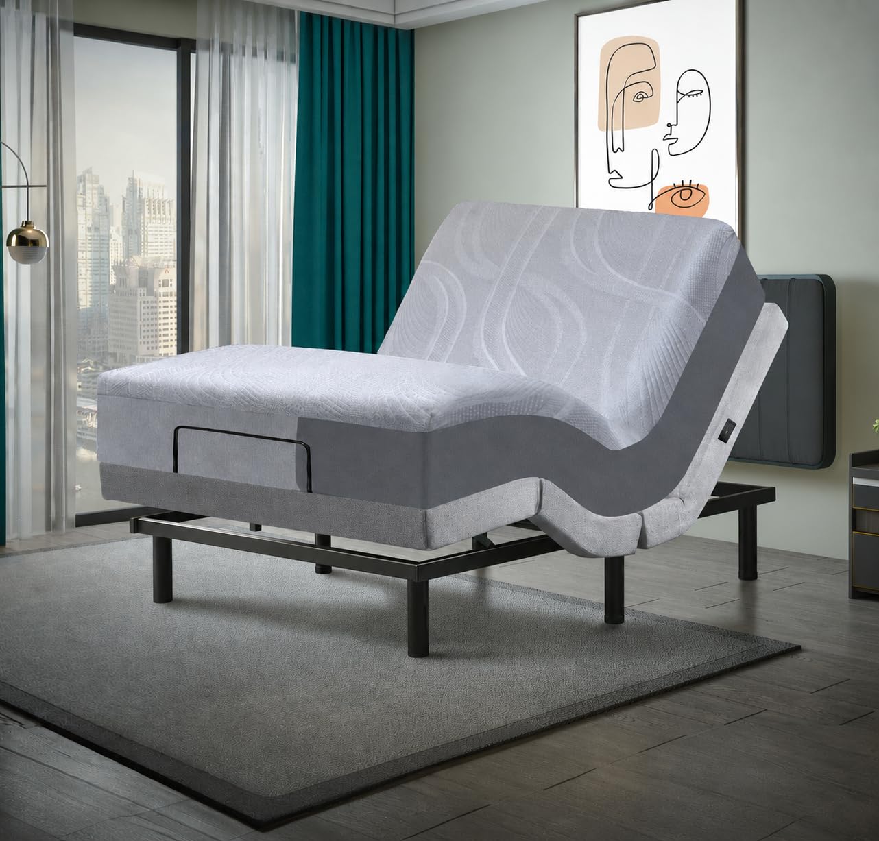 Irvine Home Collection Twin XL Adjustable Bed Base with 14 Inch Prime Gel Memory Foam Sleep System - Dual Massage - USB Ports - Zero Gravity - Underbed Light - Wireless Remote - Zero Clearance