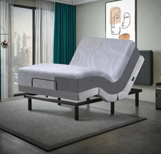 Irvine Home Collection Twin XL Adjustable Bed Base with 14 Inch Prime Gel Memory Foam Sleep System - Dual Massage - USB Ports - Zero Gravity - Underbed Light - Wireless Remote - Zero Clearance