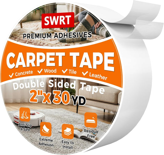 SWRT Double Sided Carpet Tape, 2 in x 30 Yards Rug Tape for Hardwood Floors