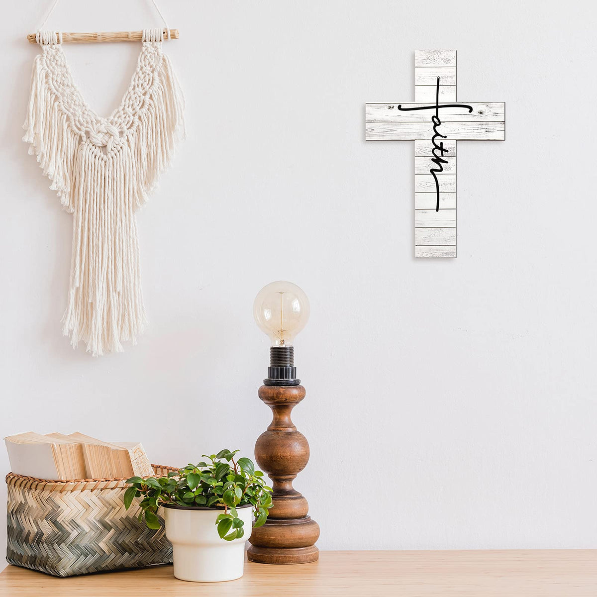 Jetec 3 Pcs Easter Faith Love Hope Cross Sign Crosses Wall Decor,White