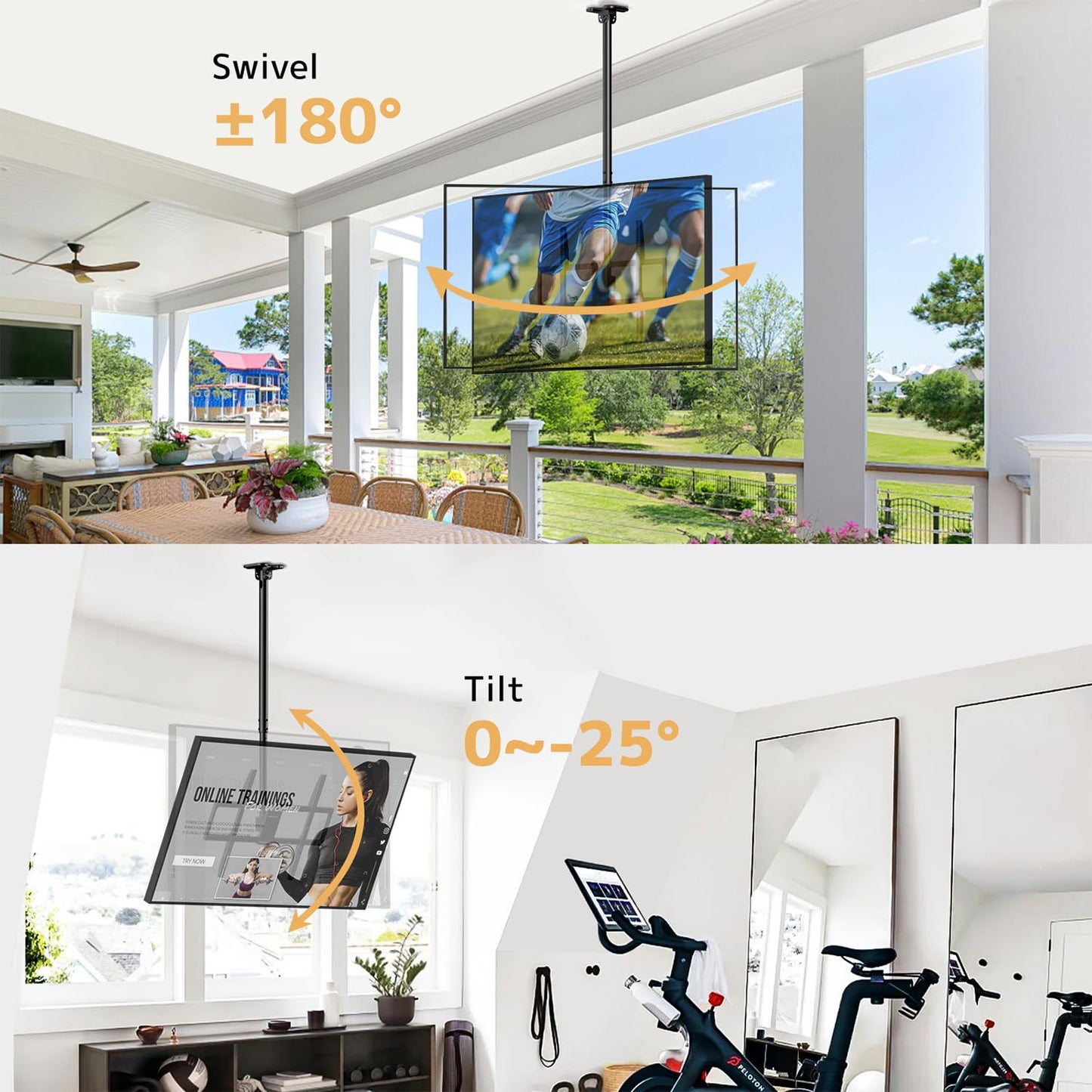 Ceiling TV Mount – Adjustable Hanging Ceiling TV Bracket Fits Max 100 inch LCD LED OLED 4K TVs,Pole Ceiling Mount Supports up to 176lbs, Max VESA 800x600mm,Black