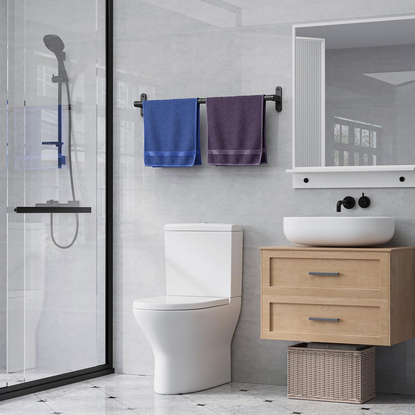 Powools Matte Black Towel Rack for Bathroom - 24" Rustproof Towel Holder, Sturdy Towel Bar Wall Mounted, Space-Saving Towel Hanger, Bathroom Accessories, Home Decor, Apparment Essentials