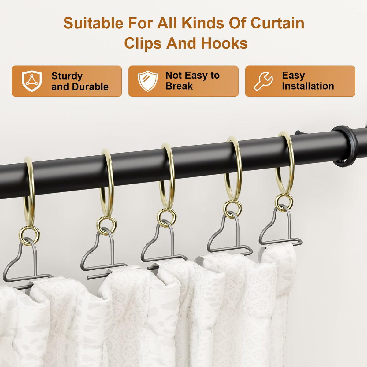 GASRONS 50 Pack Gold Metal Curtain Rings with Eyelets, 1.5 inch Inner Diameter Drapery Rings Apply for Curtain Rods(Fits Up to 1 1/4-Inch Rod)
