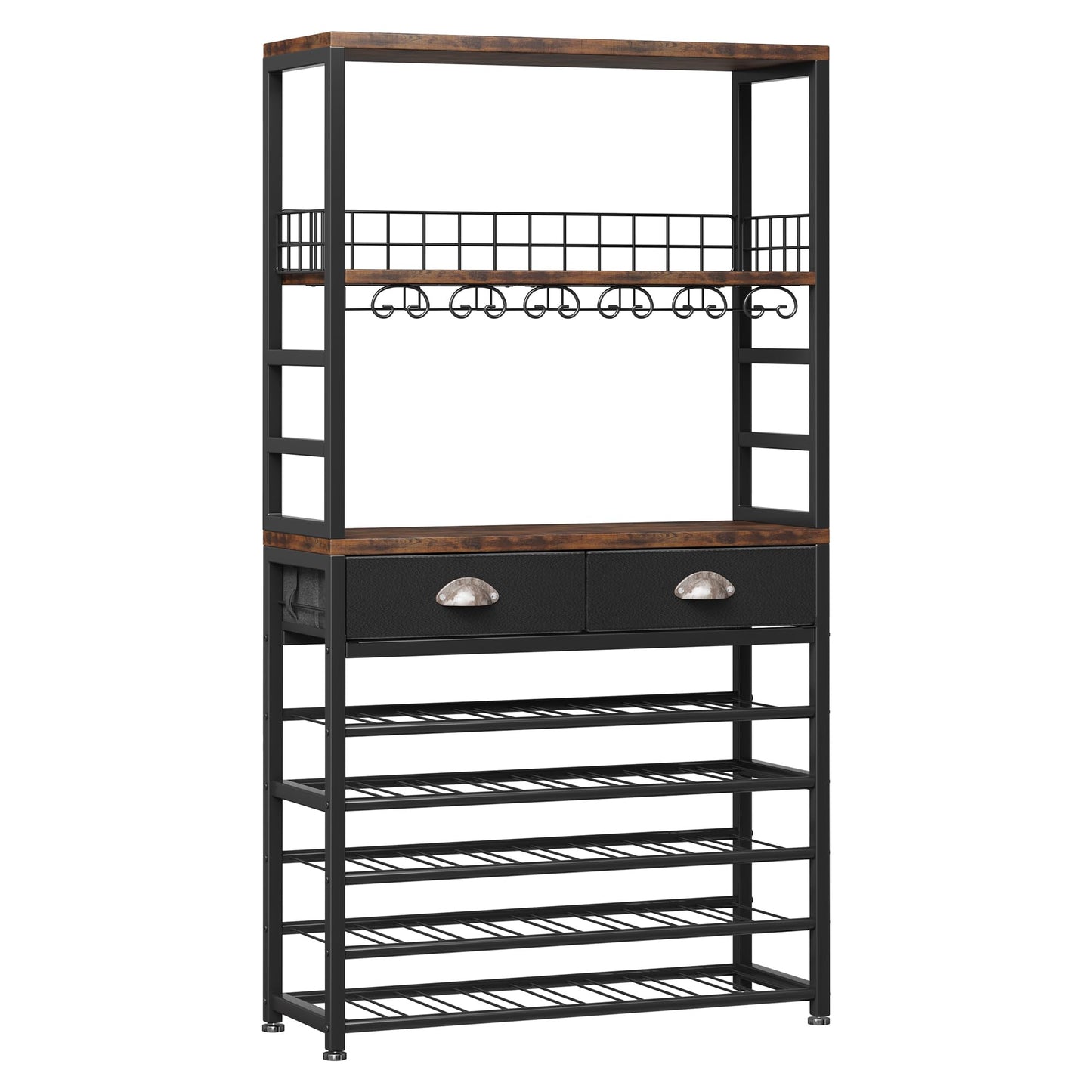 Homeiju Wine Cabinet with Storage, Wine Rack Freestanding Floor, 6-Tier with Tabletop, Drawer and Wine Storage for Home Bars