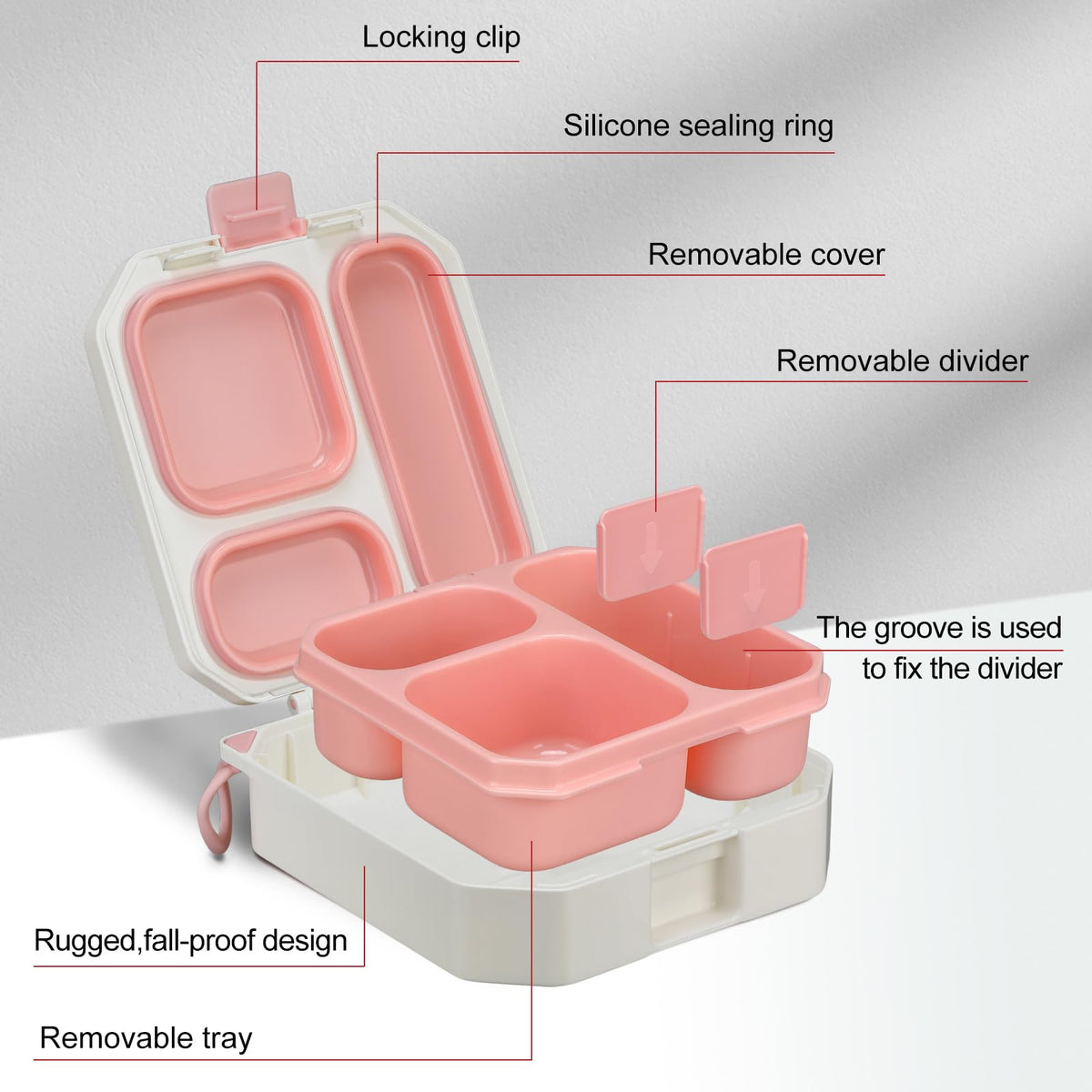 wiwens Bento Lunch Box for Kids with 12oz Soup Thermo Leak-Proof Lunch Food Container with 5 Compartment Thermo Hot Food Jar and Insulated Lunch Bag for Kid Toddler Girls Boys to School