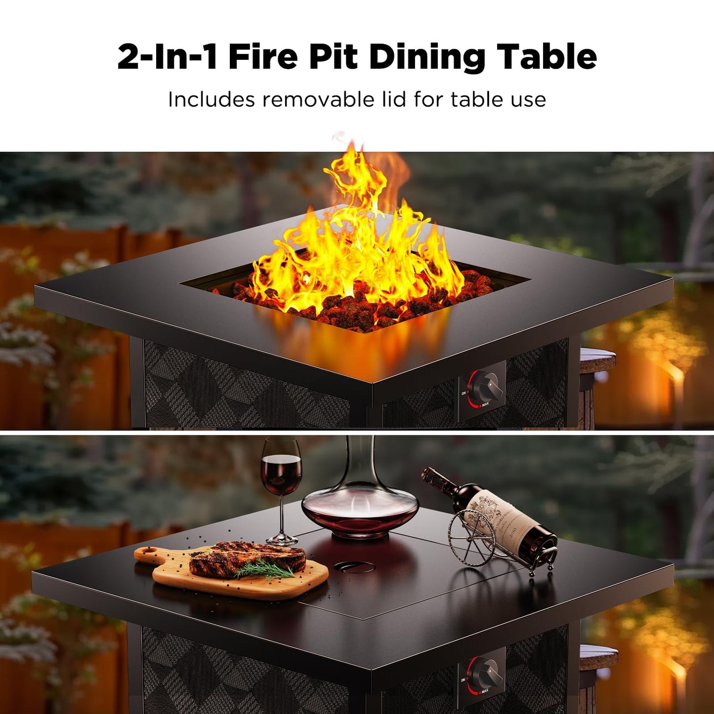 Ciays 28Inch Propane Fire Pit Table, 50,000 BTU Outdoor Gas Fire Pit Table CSA-Certified for Outside Patio with Removable Lid and Lava Rocks, Add Warmth and Ambience to Parties, Backyard, Garden