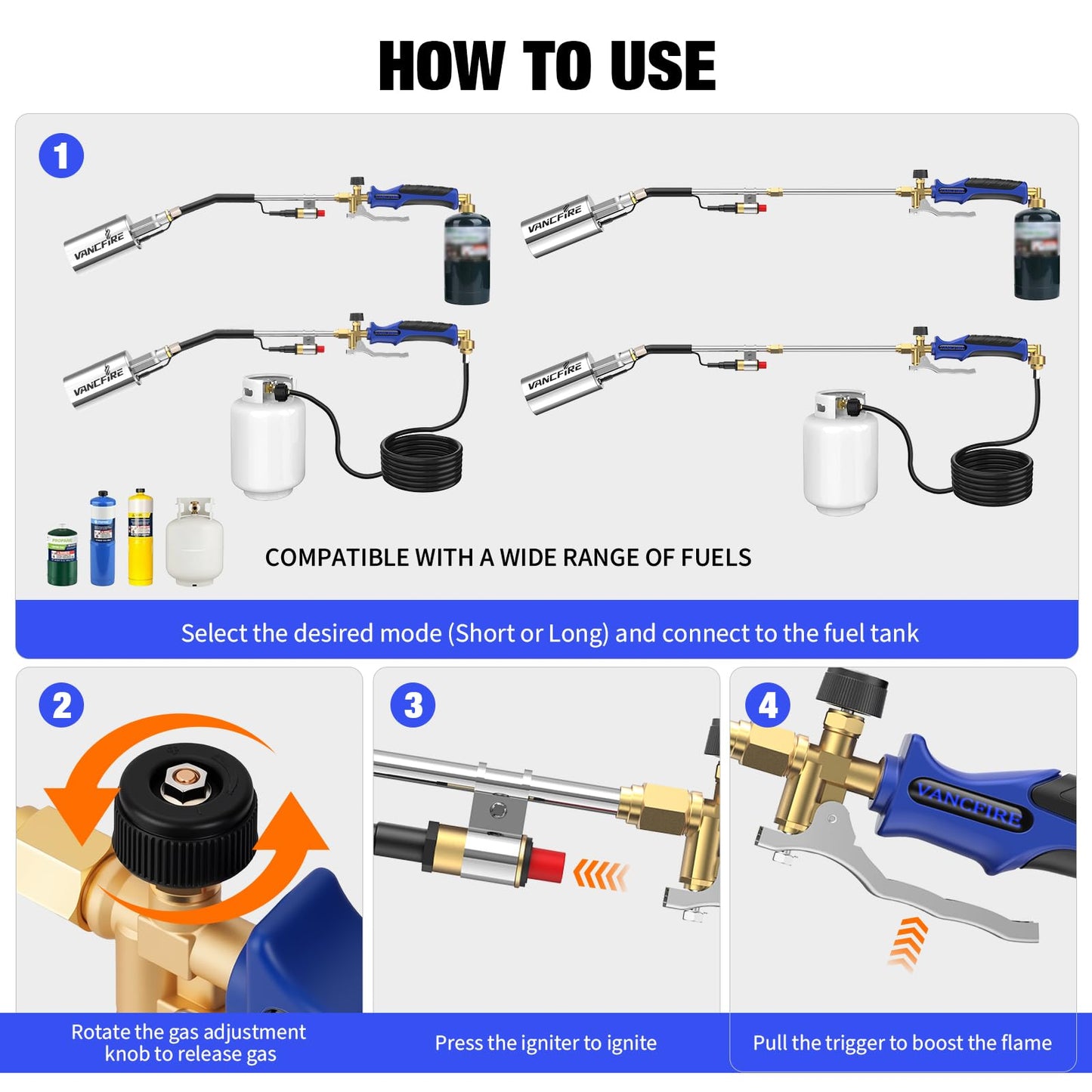 Propane Torch Weed Burner Kit with Storage Bag,35.4" High Output Blow Torch with Long/Short Mode & 12.5FT Hose,Heavy Duty Flamethrower with Turbo Trigger for Weeding,Asphalt Melting,Ice Snow Melting