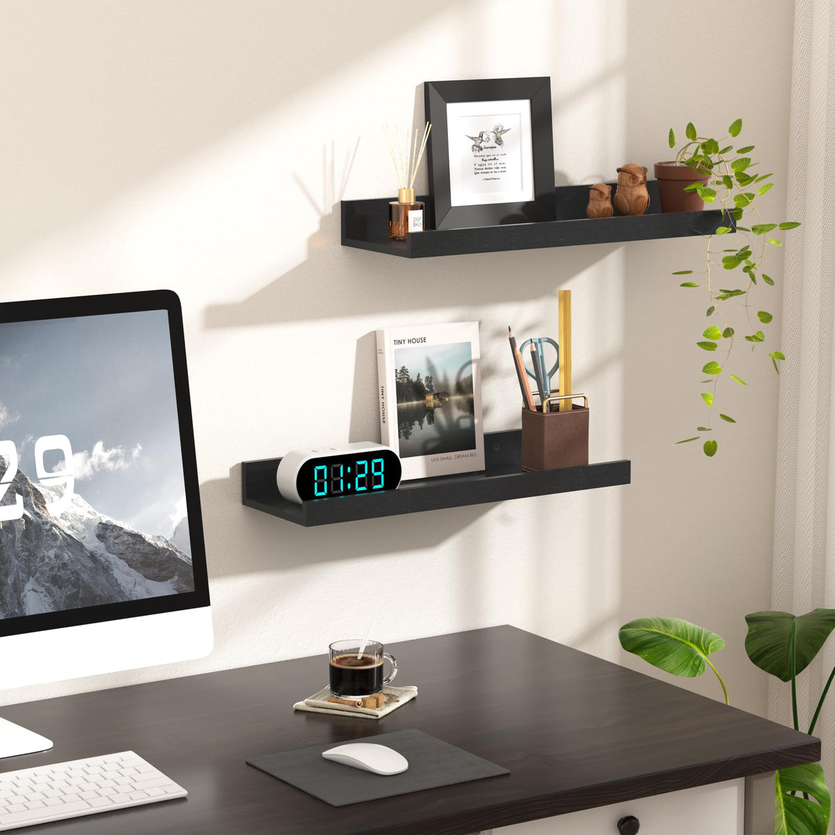 upsimples Floating Shelves for Wall Decor and Storage, Black, 6Pcs 15.7''