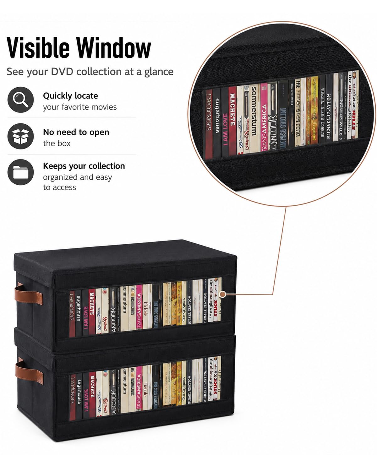 Coorganisers 4 Packs DVD Storage Box with Visible Window, Dustproof DVD Case Holder Organizer with Lid and Handles, Holds Up to 104 Cases, CD Holder for Blu-ray & CD Storage-15.75 x 6.10 x 8.07In