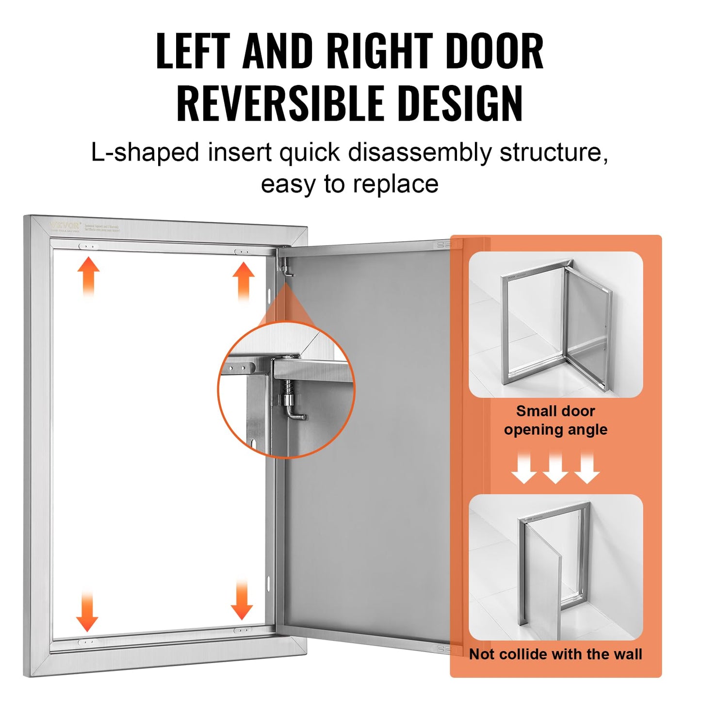 VEVOR BBQ Access Door, 17W x 24H Inch Single Outdoor Kitchen, Stainless Steel Flush Mount, Wall Vertical with Recessed Handle, for BBQ Island, Grilling Station, Outside Cabinet