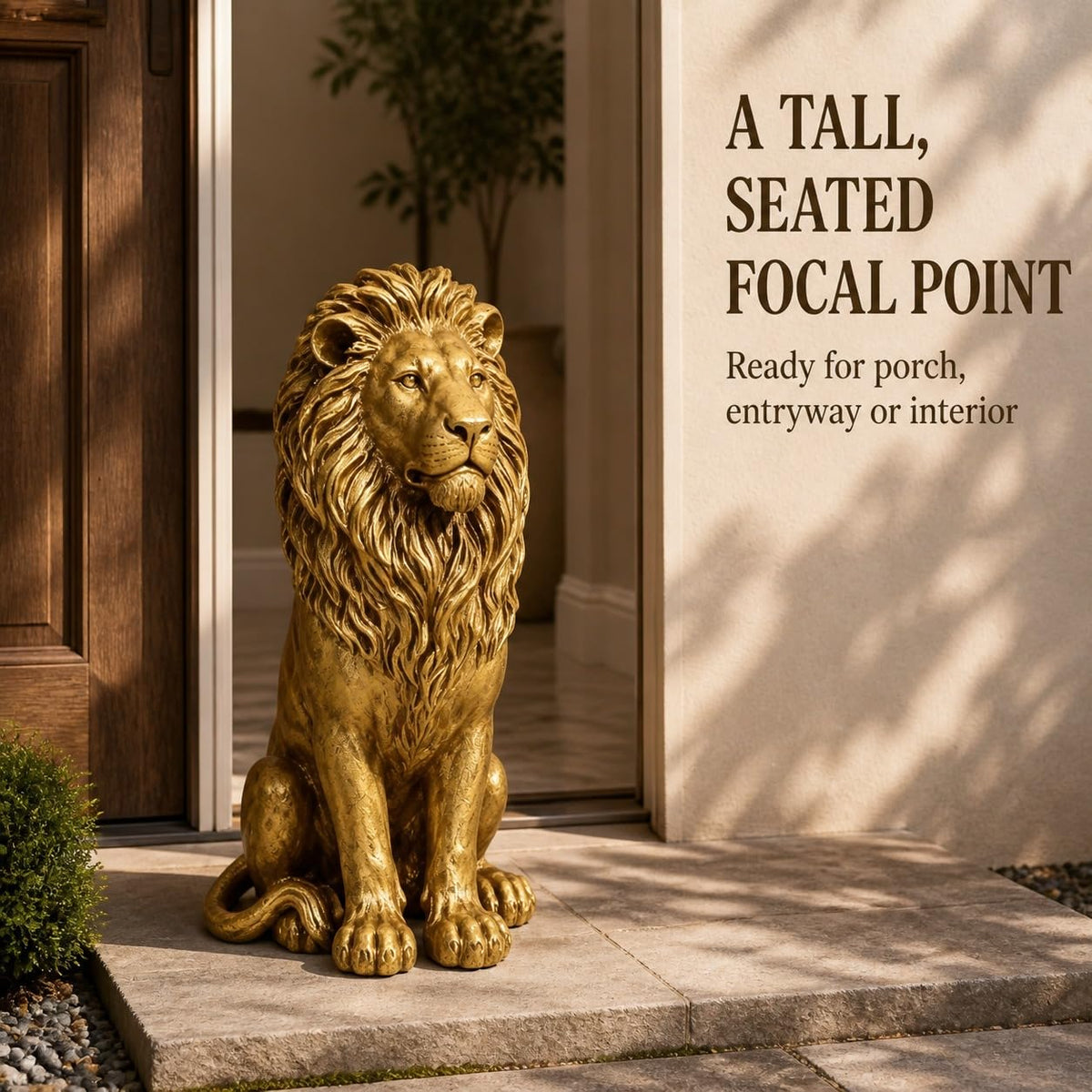 24" H Sitting Male Lion Resin Animal Garden Statue, Home Decor Sculpture