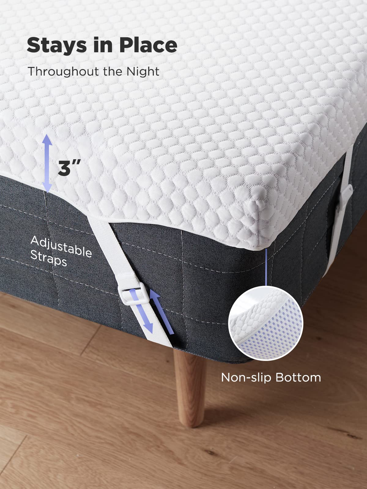 PERLECARE 3 Inch Mattress Topper Full XL - Gel Memory Foam for Pressure Relief, Premium Soft Cooling Sleep, Non-Slip Design with Removable & Washable Cover