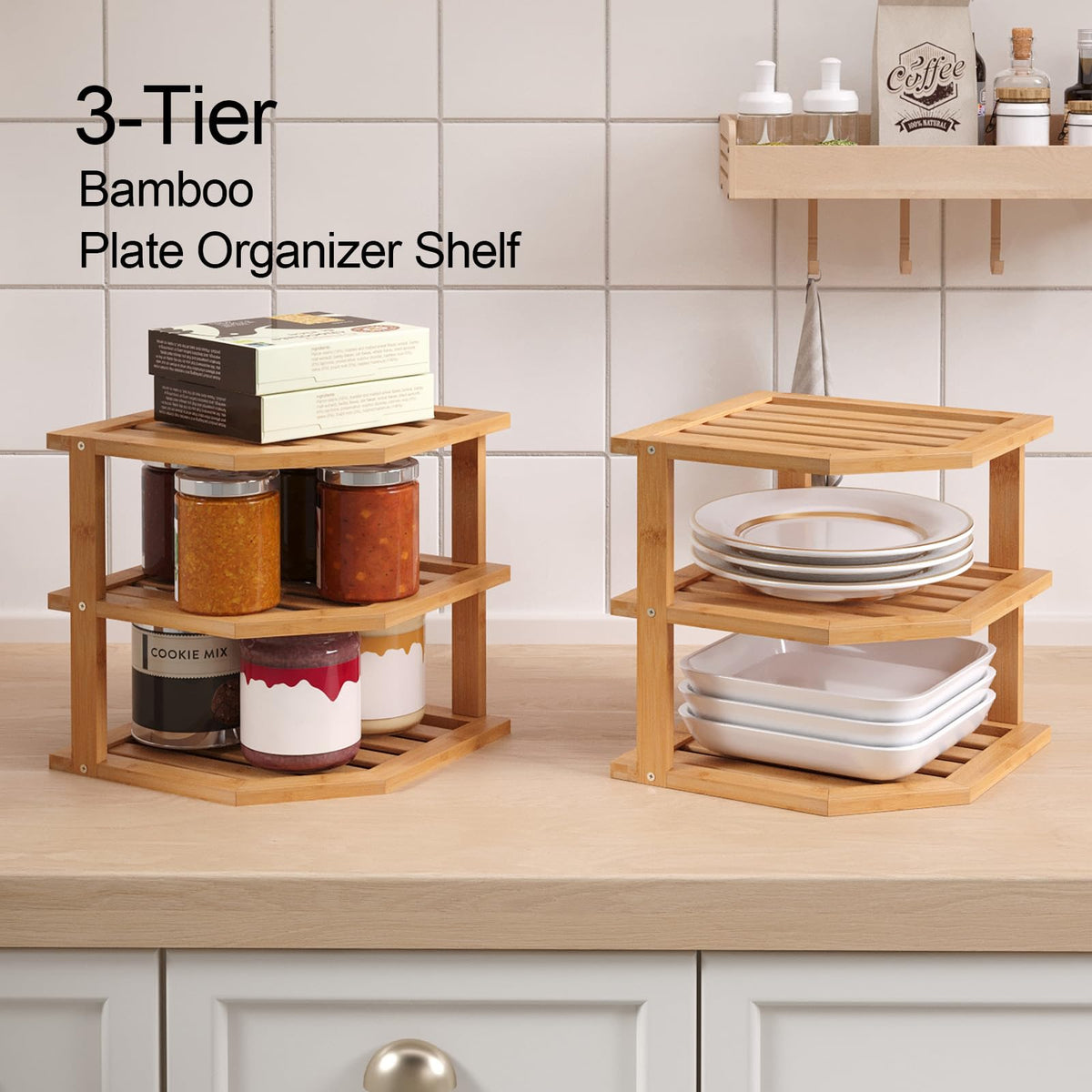 VERTORGAN 3 Tier Bamboo Dish Drying Rack,Corner Shelf 2 Pack(Natural)