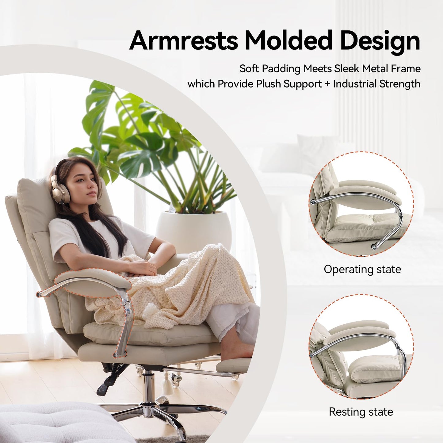 LEAGOO Office Chair with Foot Rest, Ergonomic Executive Chairs with Arms