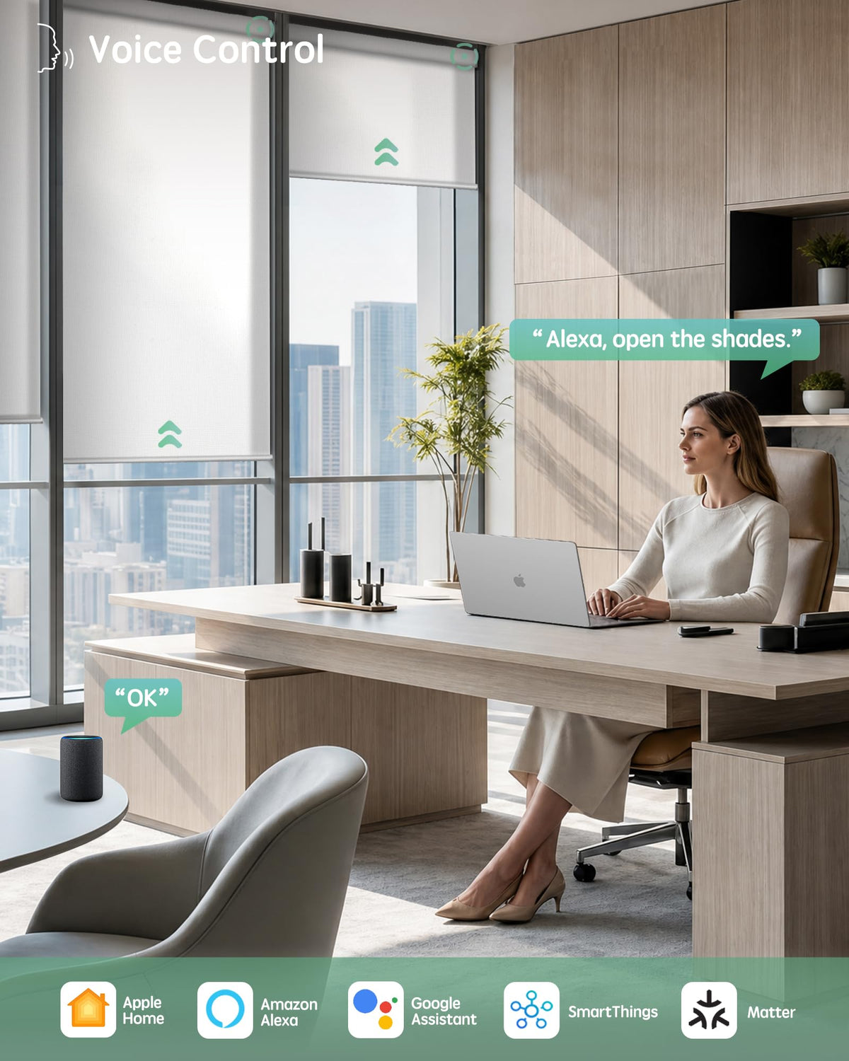 Yoolax Motorized Blinds with Remote, Light Filtering Smart Window Blinds