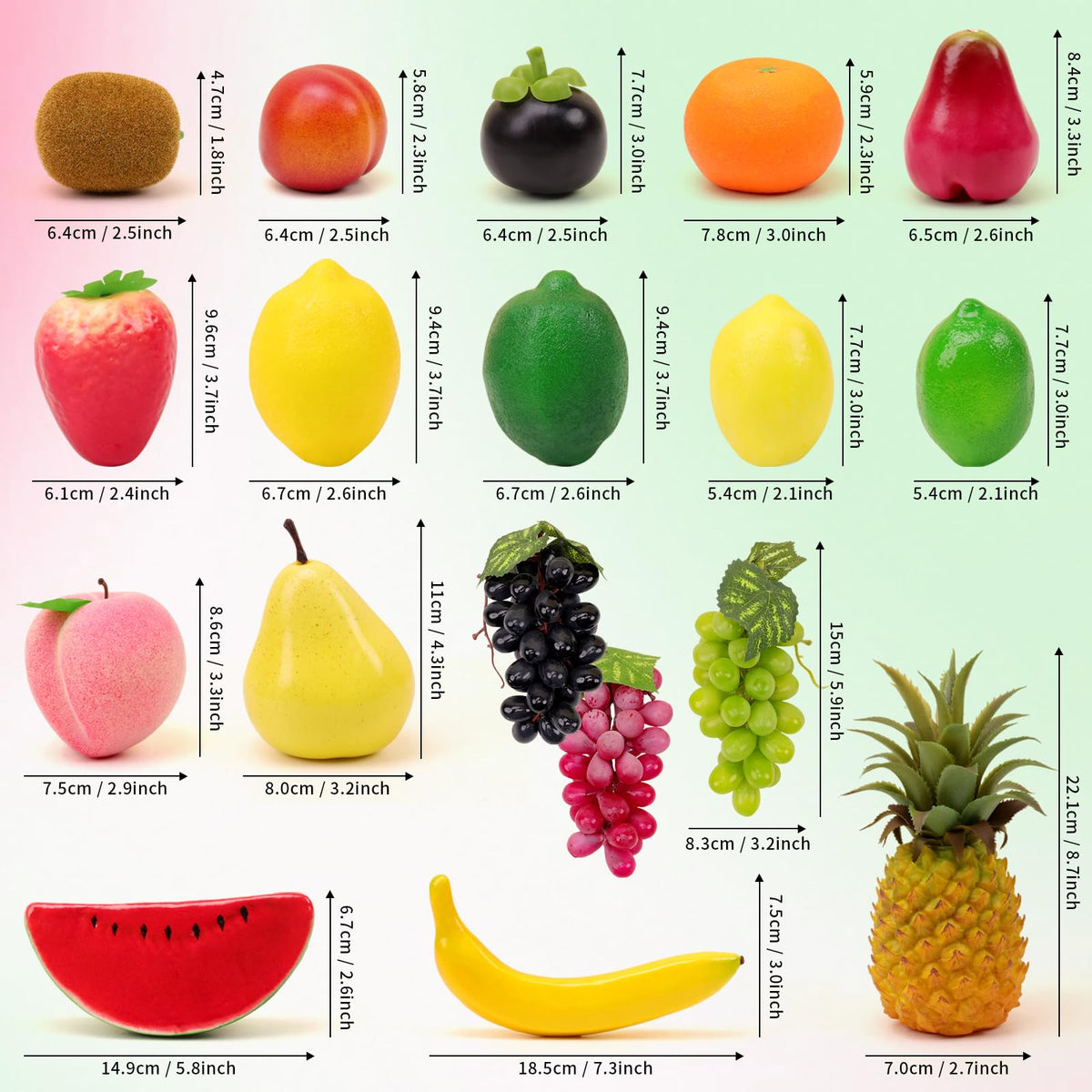 Meiwlong 18 Pcs Lifelike Plastic Artificial Fruit for Decoration