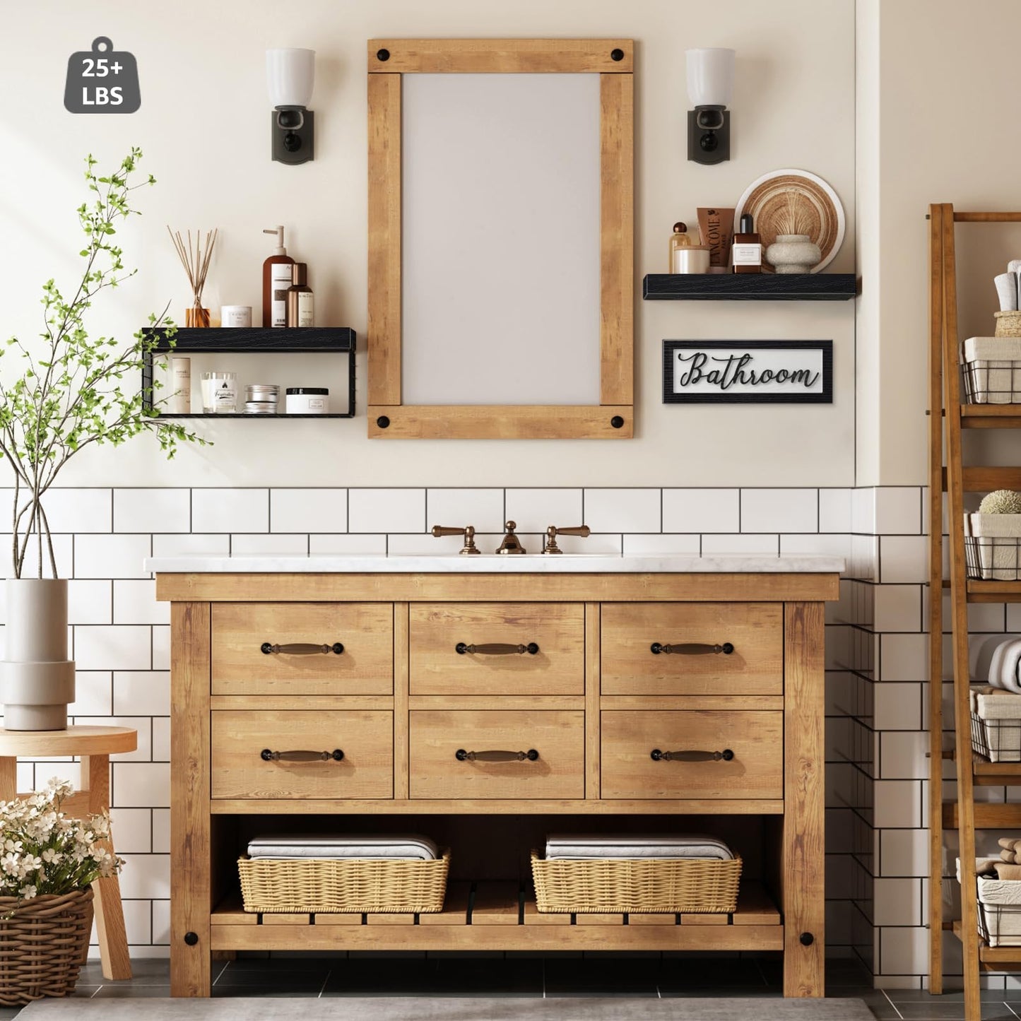 QEEIG ‎Bathroom Shelves Over Toilet - Paper Storage Wall Mounted Farmhouse Decor Decorations Aesthetic Décor Sign Small Floating Shelf 2+1 Set 16 inch, Black (020B)