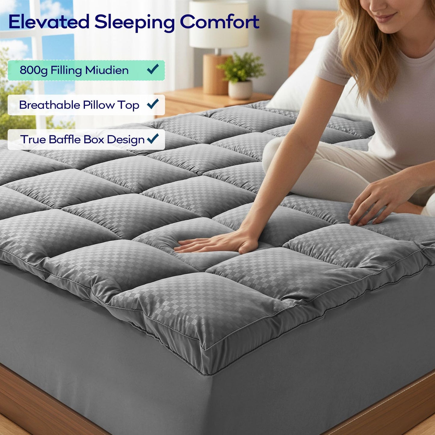 OLANLY Dual-Layer 4 Inch Cal King Size Memory Foam Mattress Topper for Back Pain, 2 Inch Cooling Pillow Top Mattress Pad Cover and 2 Inch Gel Memory Foam Topper, Deep Elastic Pocket, Grey