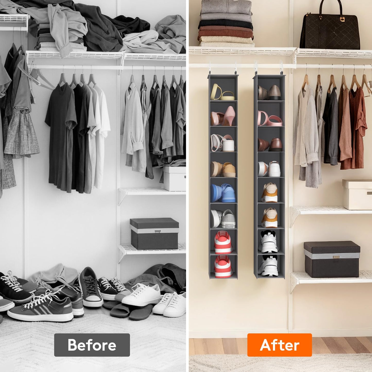 Lifewit 8 Section Hanging Shoe Storage Organizer for Closet Foldable, Gray