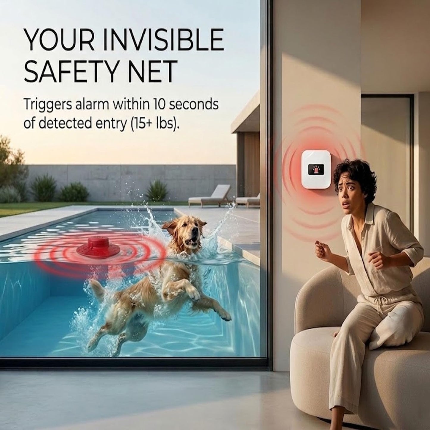Pool Alarm for Inground & Above Ground Pools, 110dB Ultra-Loud Water Motion Sensor with Indoor Receiver - Adjustable Sensitivity, Weatherproof UV Resistant, Backyard Child & Pet Safety