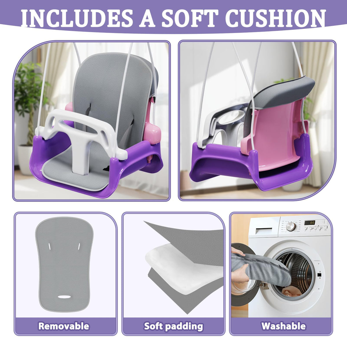 2 in 1 Toddler Swing & Baby Jumper, Foldable Baby Bouncer with Soft Cushion