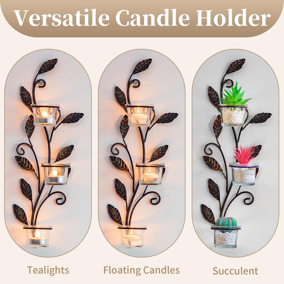 Sziqiqi Wall Sconces Candle Holder - Wall Tealight Candle Sconce Black