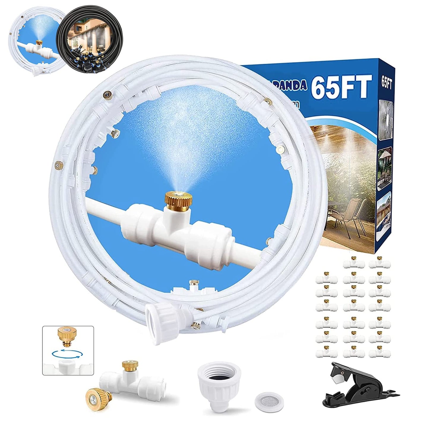 Mister System for Outside Patio, White Misting Kit for Backyard, 65Ft|20M.