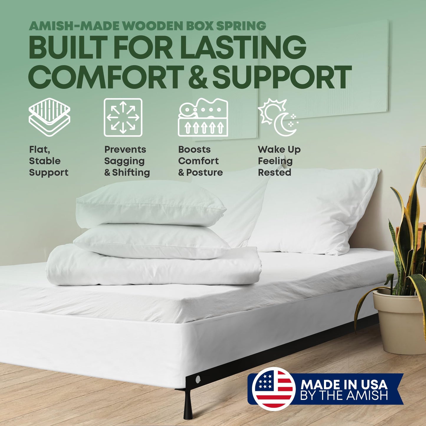 Greaton, 8” King Box Spring for King Bed – Amish-Made in The USA – Solid Wood Box Spring Mattress Foundation with Stable & Quiet Support – Flat-Packed & Easy Assembly – White