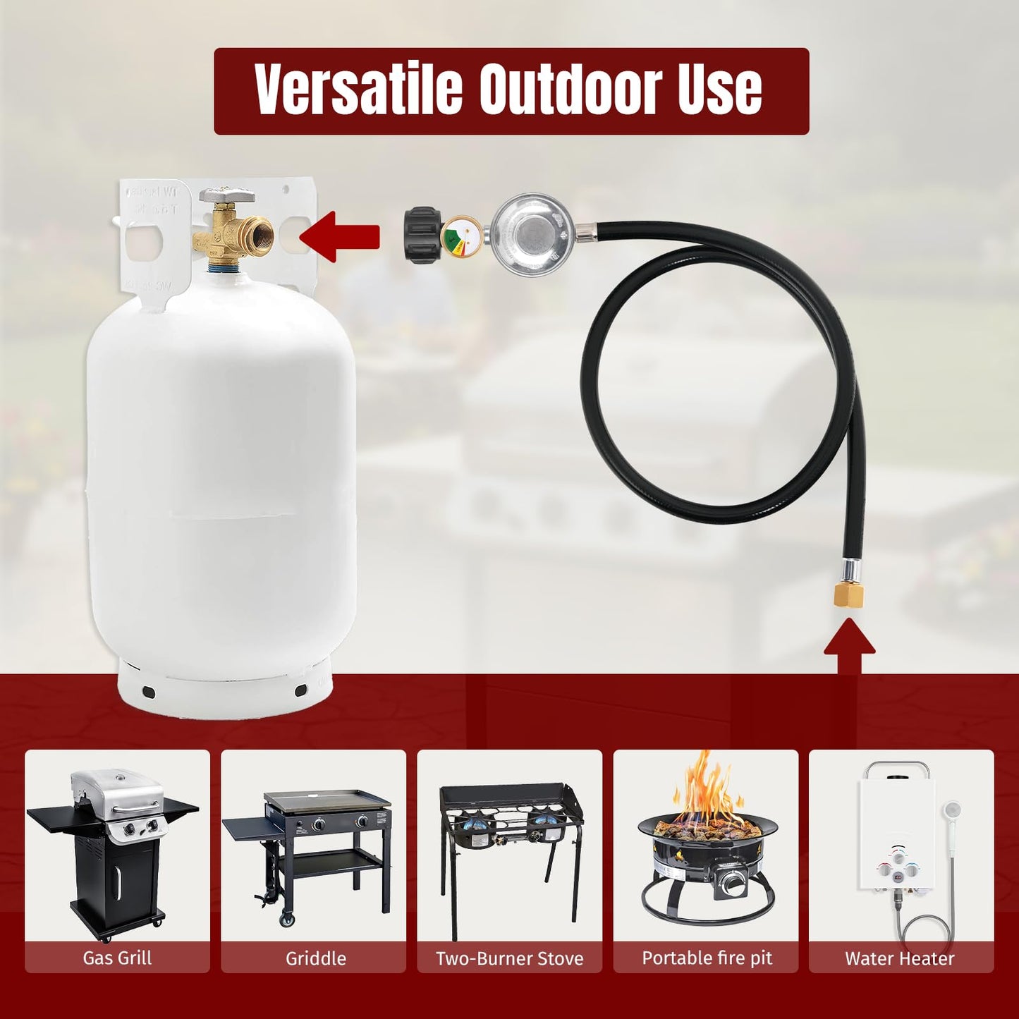 SHINESTAR 3.5FT Propane Regulator with Hose and Gauge, Universal Gas Grill Regulator and Hose Replacement Part for Blackstone 28"/36" Griddle, Weber/Charbroil/Nexgrill Grill, Patio Heater and Fire Pit