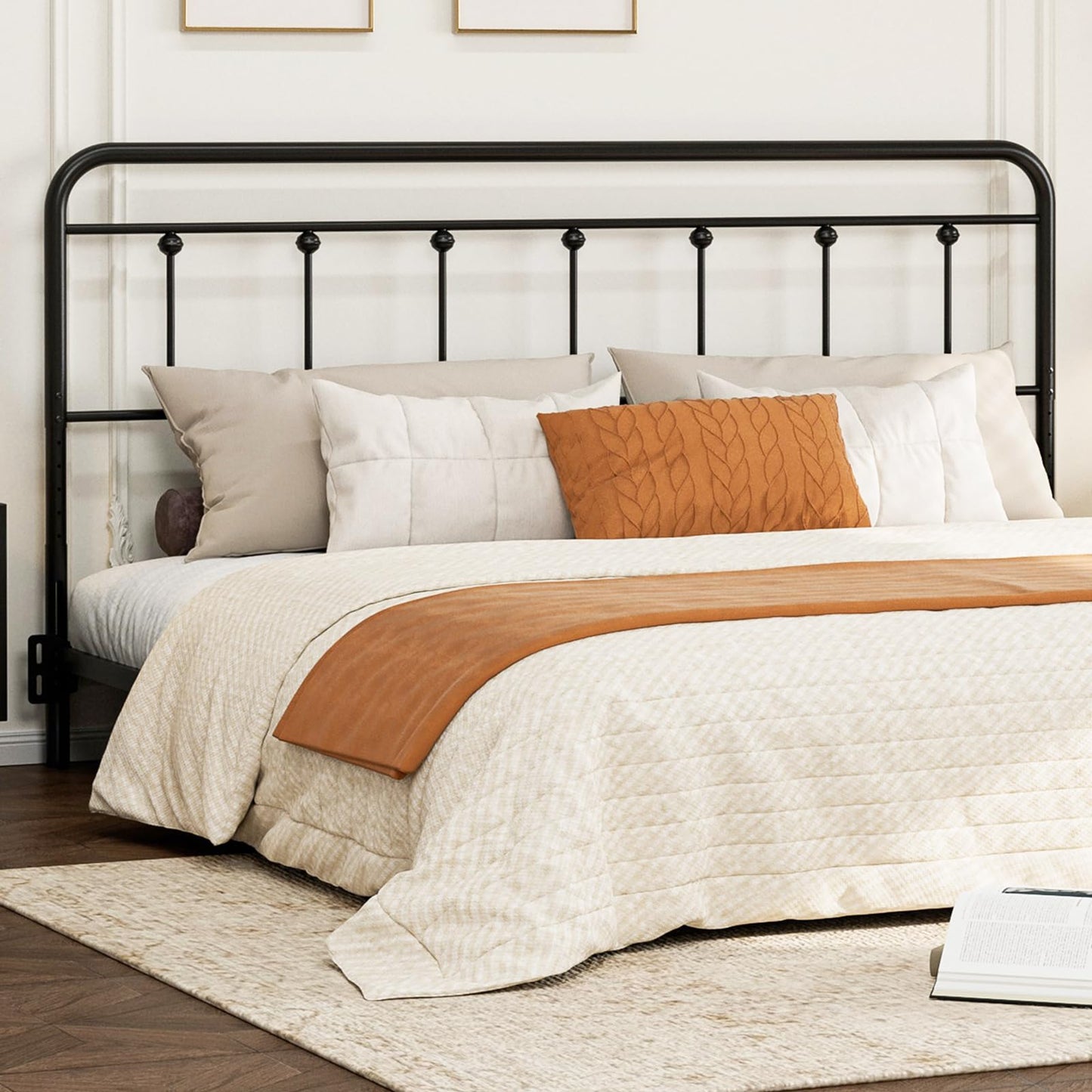 ARICOEASY Metal California King Headboard Only, Adjustable Height, Steel Cal King Headboard with Bed Frame Brackets Adapter, Farmhouse Victorian Style, Easy Assembly, Black