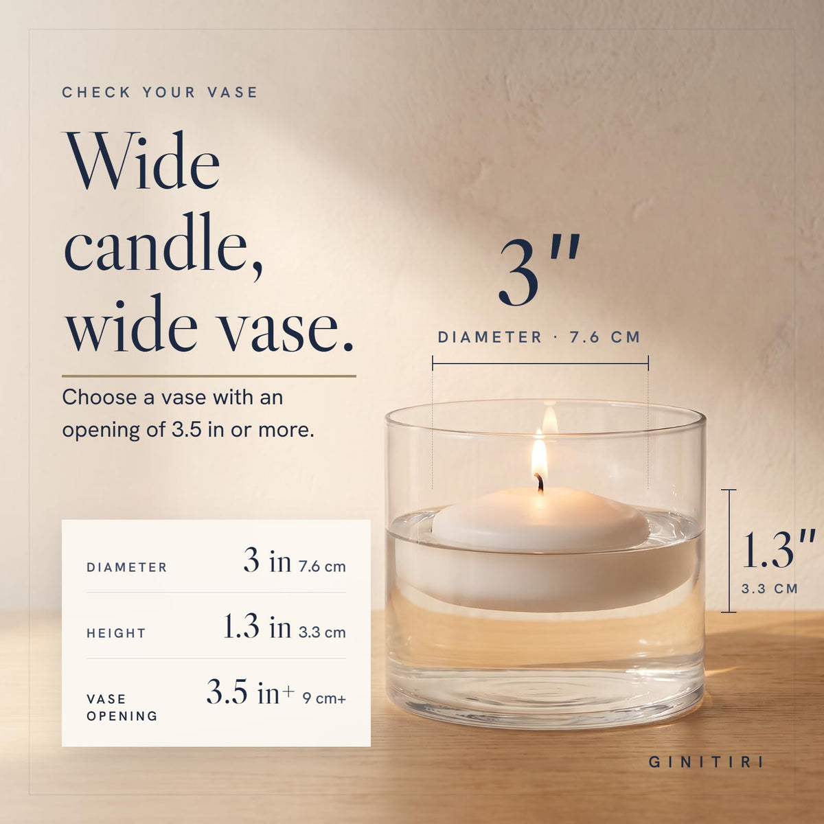 3 Inch Floating Candles,36 Pack,White Large Size Candle