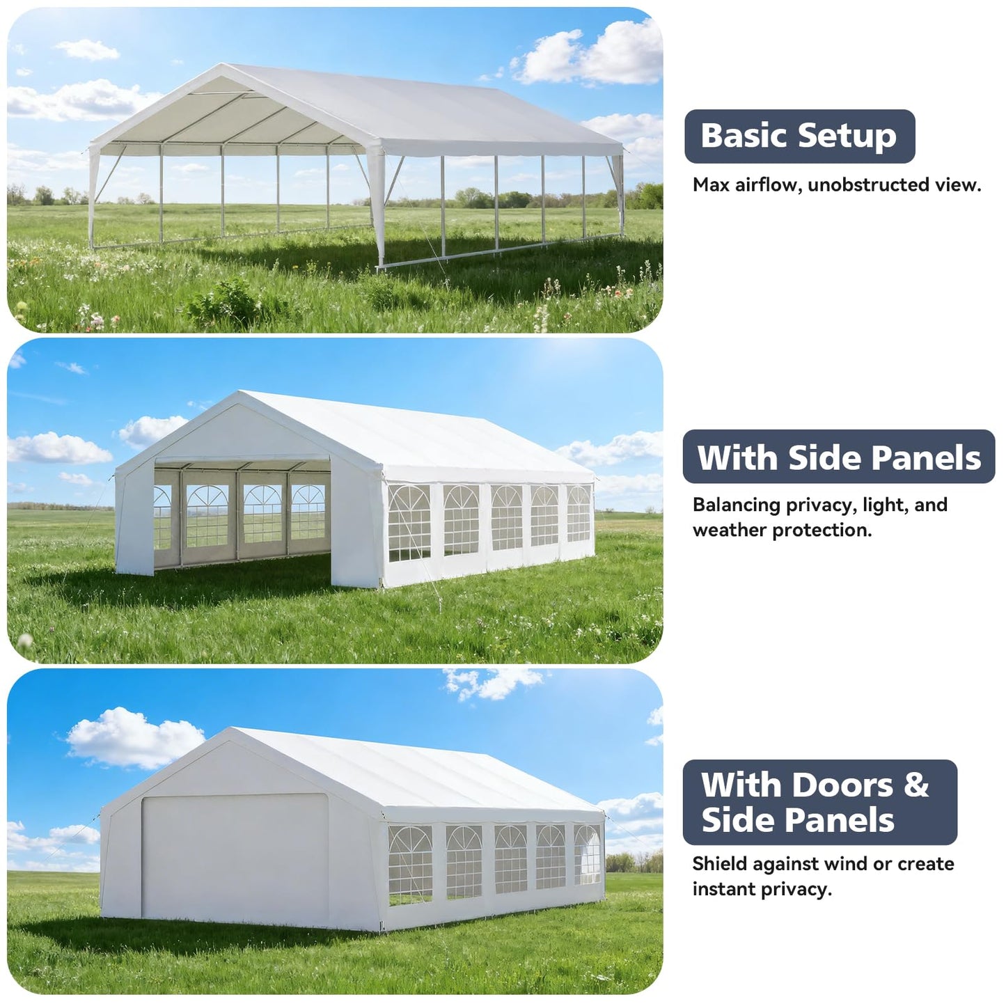 Binplax Party Tent 16x32 Canopy Heavy Duty, Waterproof Outdoor Event Tent with Removable Sidewalls & Roll-Up Door, Portable Carport for Wedding, BBQ, Camping, Birthday Party