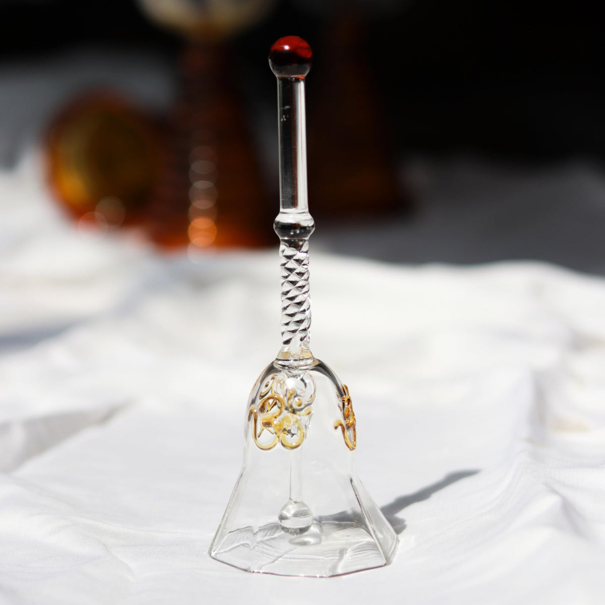 Glass Ringing Bell for Pooja & Mandir | Decorative Temple Bell for Home Decor, Housewarming, Wedding & Festive Gift (Amber)