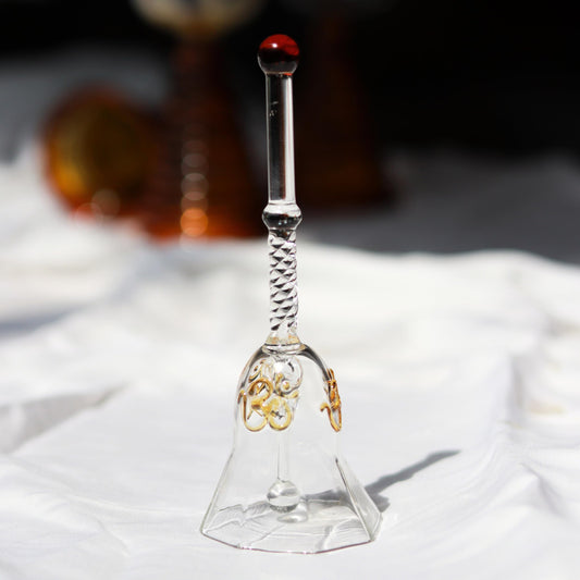 Glass Ringing Bell for Pooja & Mandir | Decorative Temple Bell for Home Decor, Housewarming, Wedding & Festive Gift (Amber)