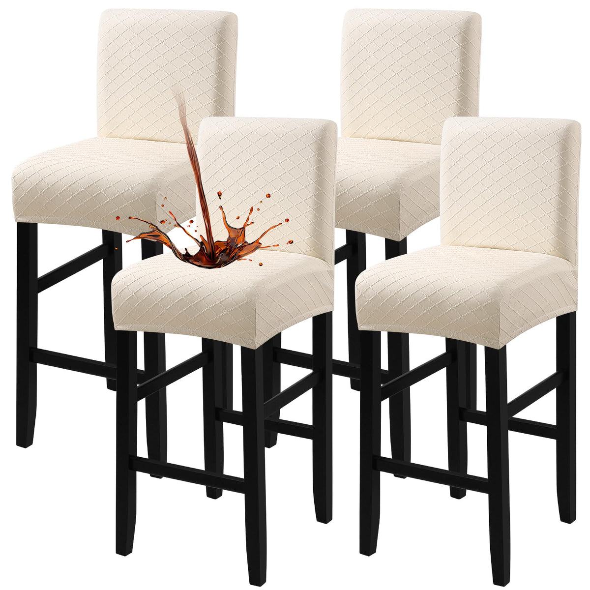 Fuloon Waterproof Barstool Covers Chair Slipcovers, Beige, 4 Pack