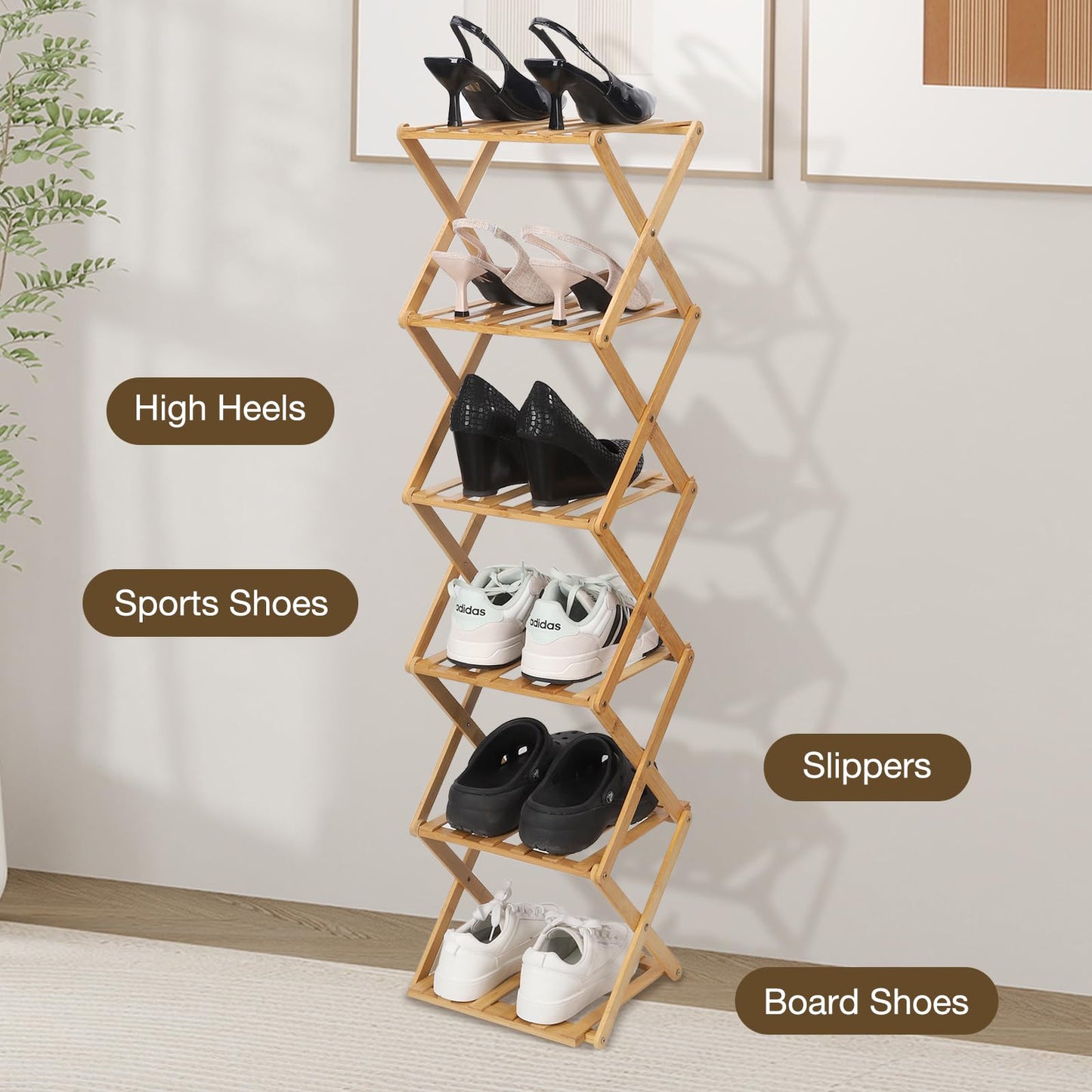 Fengzhizhu Bamboo Shoe Rack 6 Tier Foldable Shoe Rack for Entryway