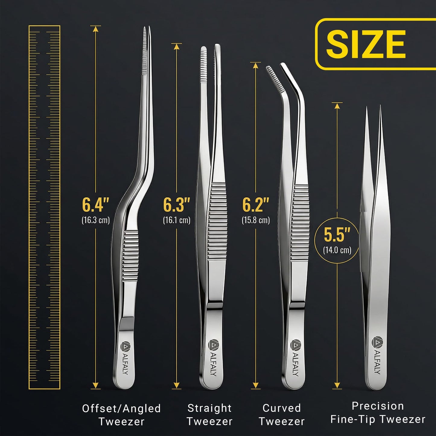 4pcs Garden Tweezers Set - 6.3" Long Plant Tweezers for Succulent, Bonsai & Cactus Gardening - Stainless Steel Multi Purpose Seed Tweezer Tools For Kitchen, Crafts, Aquarium, Reptile