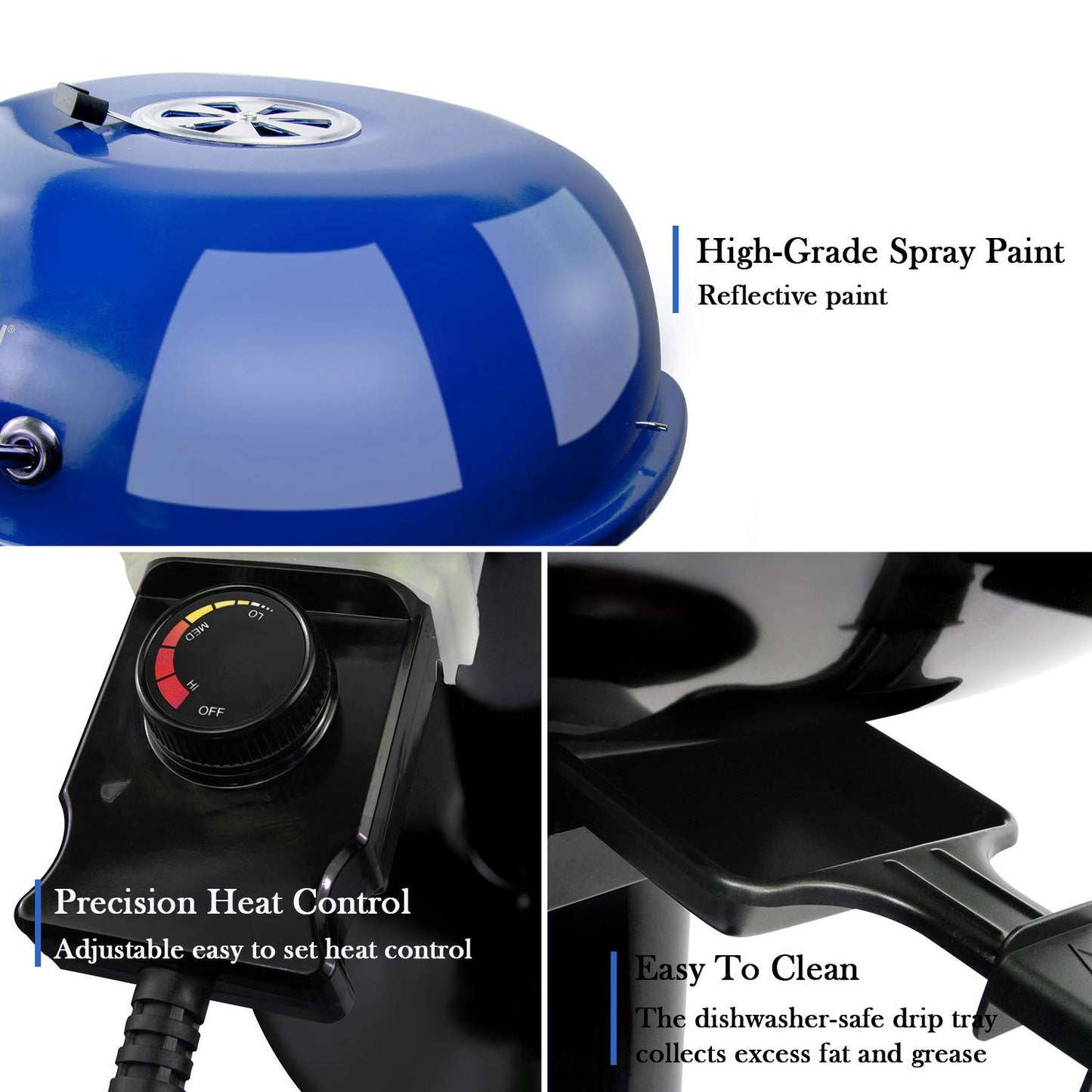 Techwood 1600W Indoor Outdoor Electric Grill, Electric BBQ Grill, Portable Removable Stand Grill, Blue