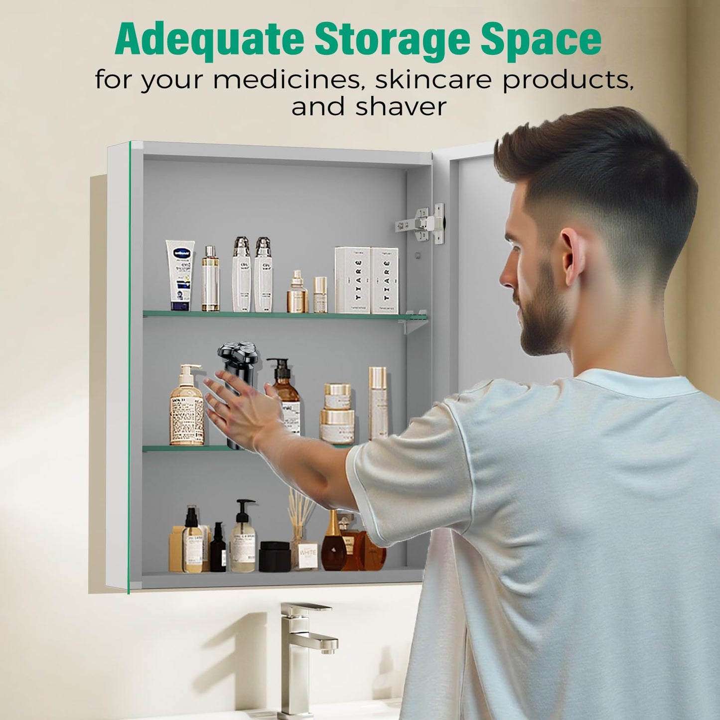 HABIUBIU 20 x 26 in Medicine Cabinet Mirror,Bathroom Mirror Cabinet with Adjustable Shelves,Aluminum Silver Medicine Cabinets for Bathroom,Recessed or Wall Mounted Medicine Cabinets（Assembly Required