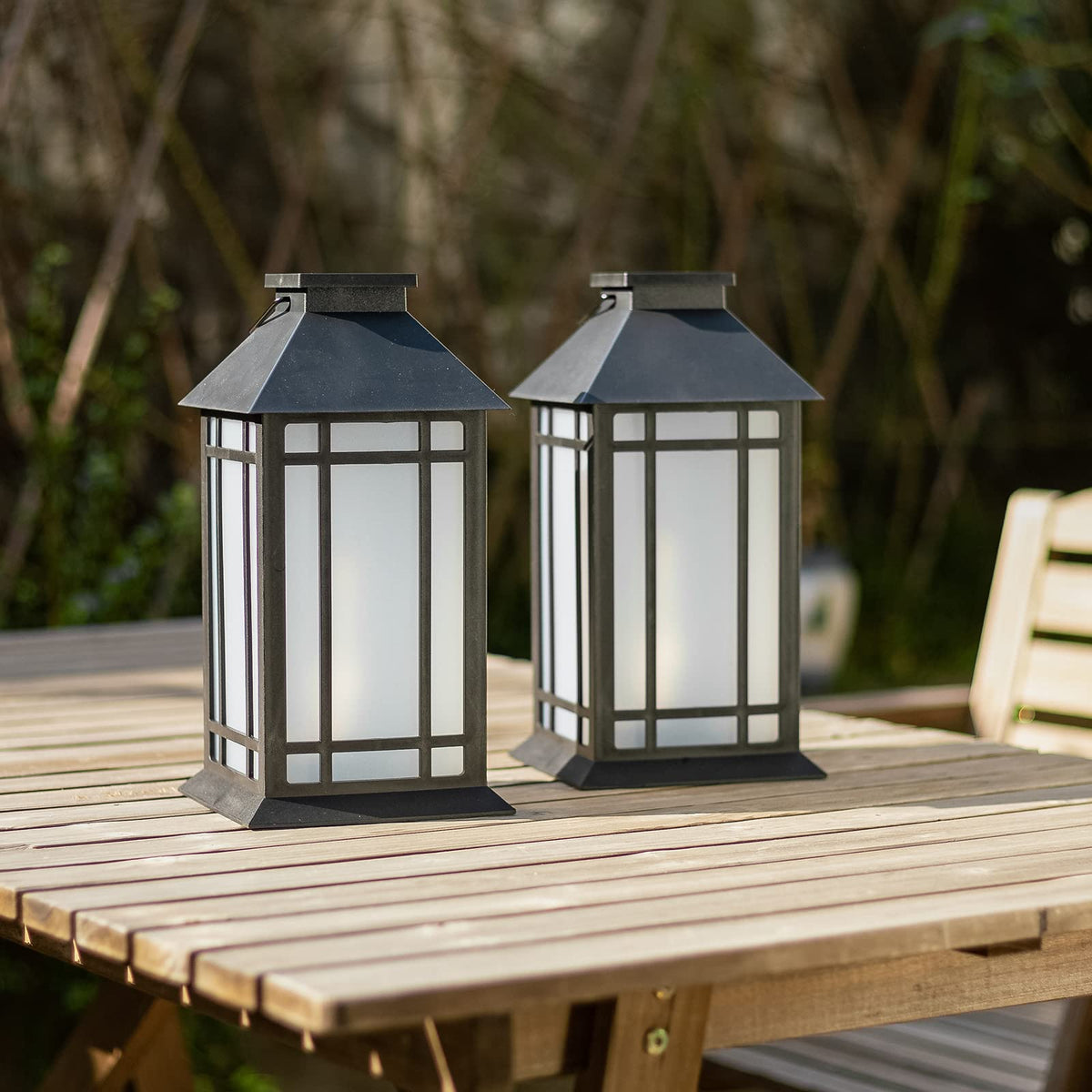 Bdor 13 Inch Outdoor Decorative Lanterns with LED Candle Timer 2 Pack Black