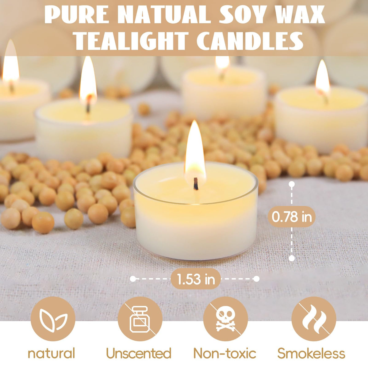 Soy Tealight Candles 50 Pack,6-Hour Unscented Small Votive Candles