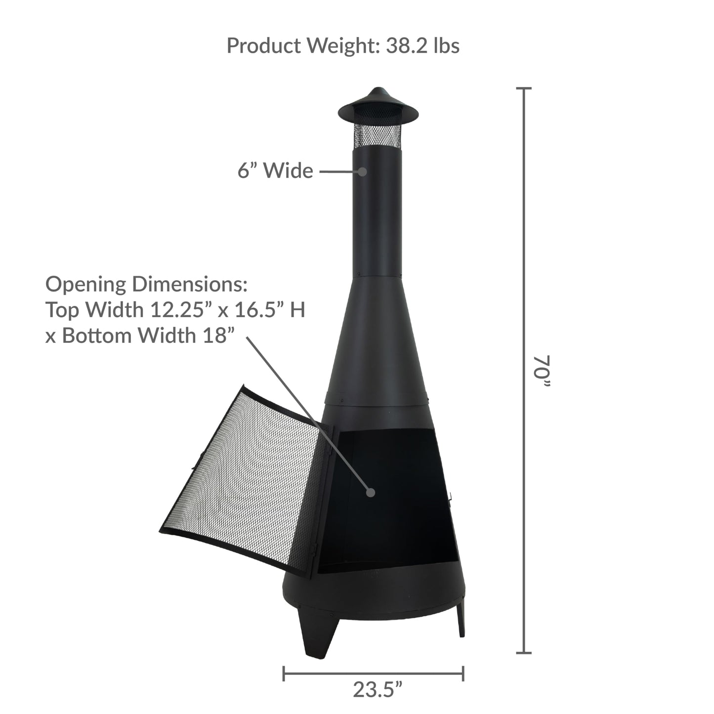 Sunnydaze 70" Large Chiminea Outdoor Fireplace, Wood Burning, Metal, Black
