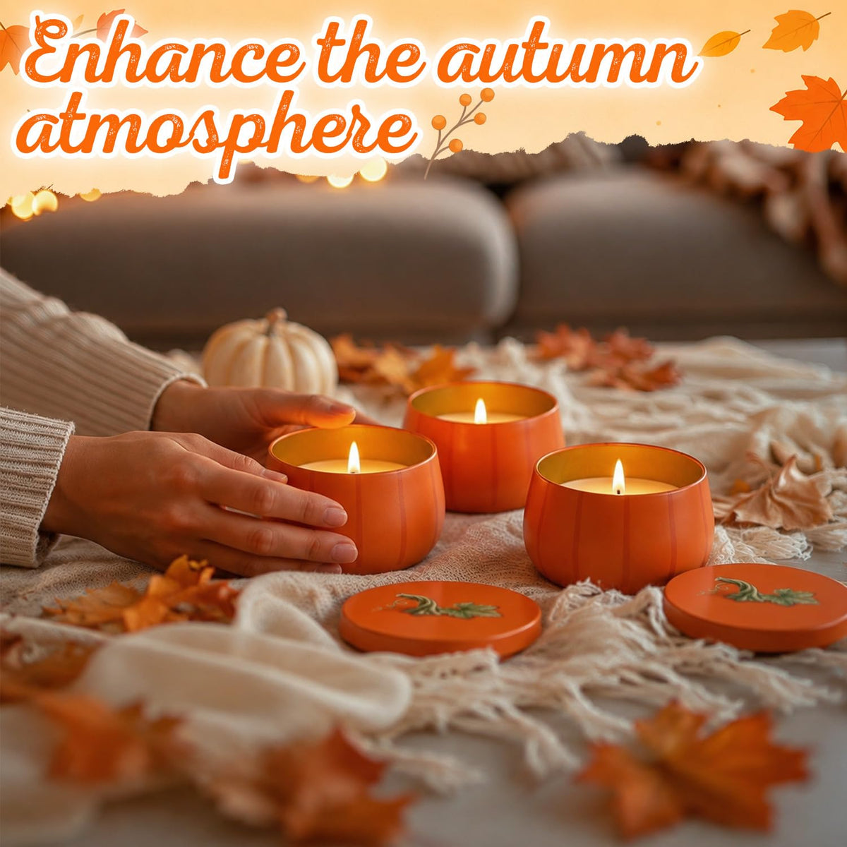 Yungyan 6 Pcs Pumpkin Metal Cookie Candle Tins with Lids 8 oz
