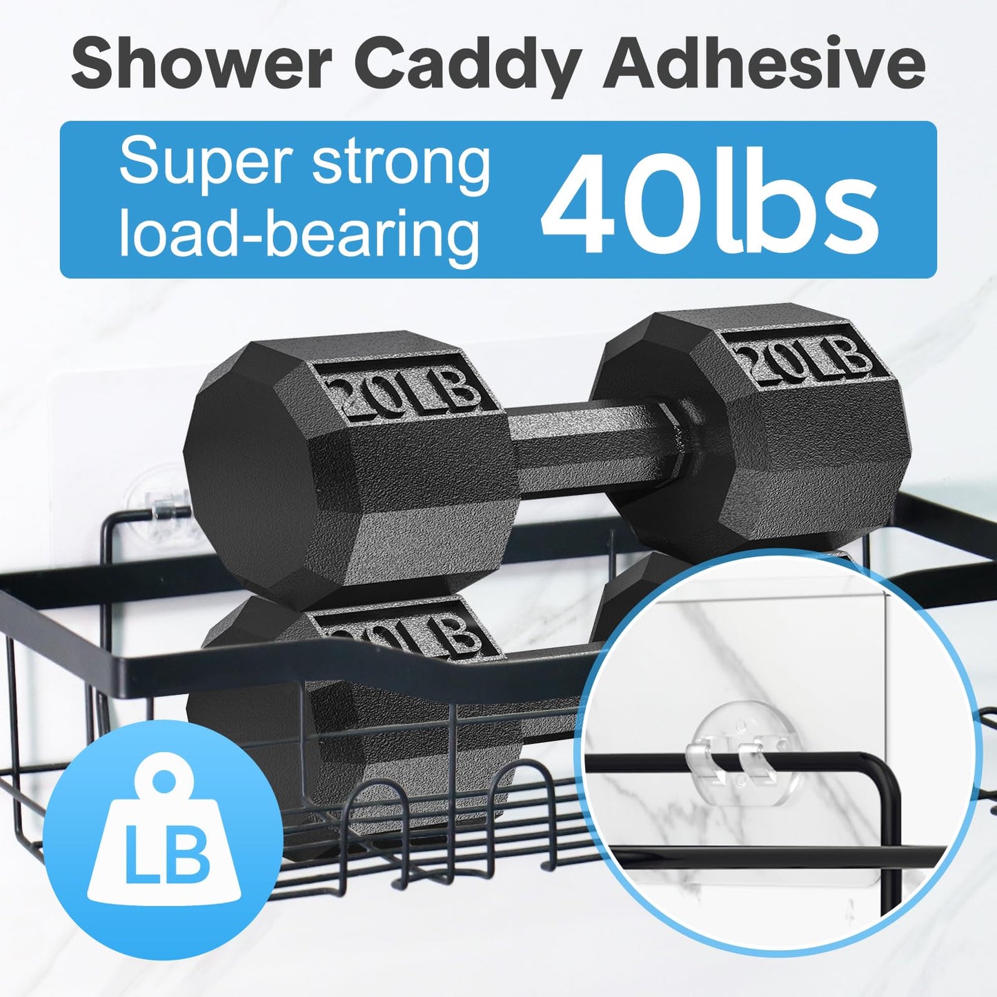 Lsnisni 14 Pack Shower Caddy Adhesive Replacement, Strong Adhesive Hooks, Waterproof Shower Adhesive Strips, No Drilling, for Bathroom Storage Shelves and Kitchen Racks