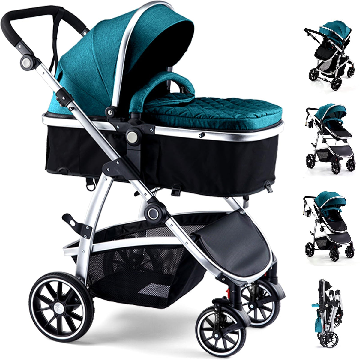 Hagaday Baby Stroller, 2-in-1 Reversible Toddler Seat with Lie-Flat Mode