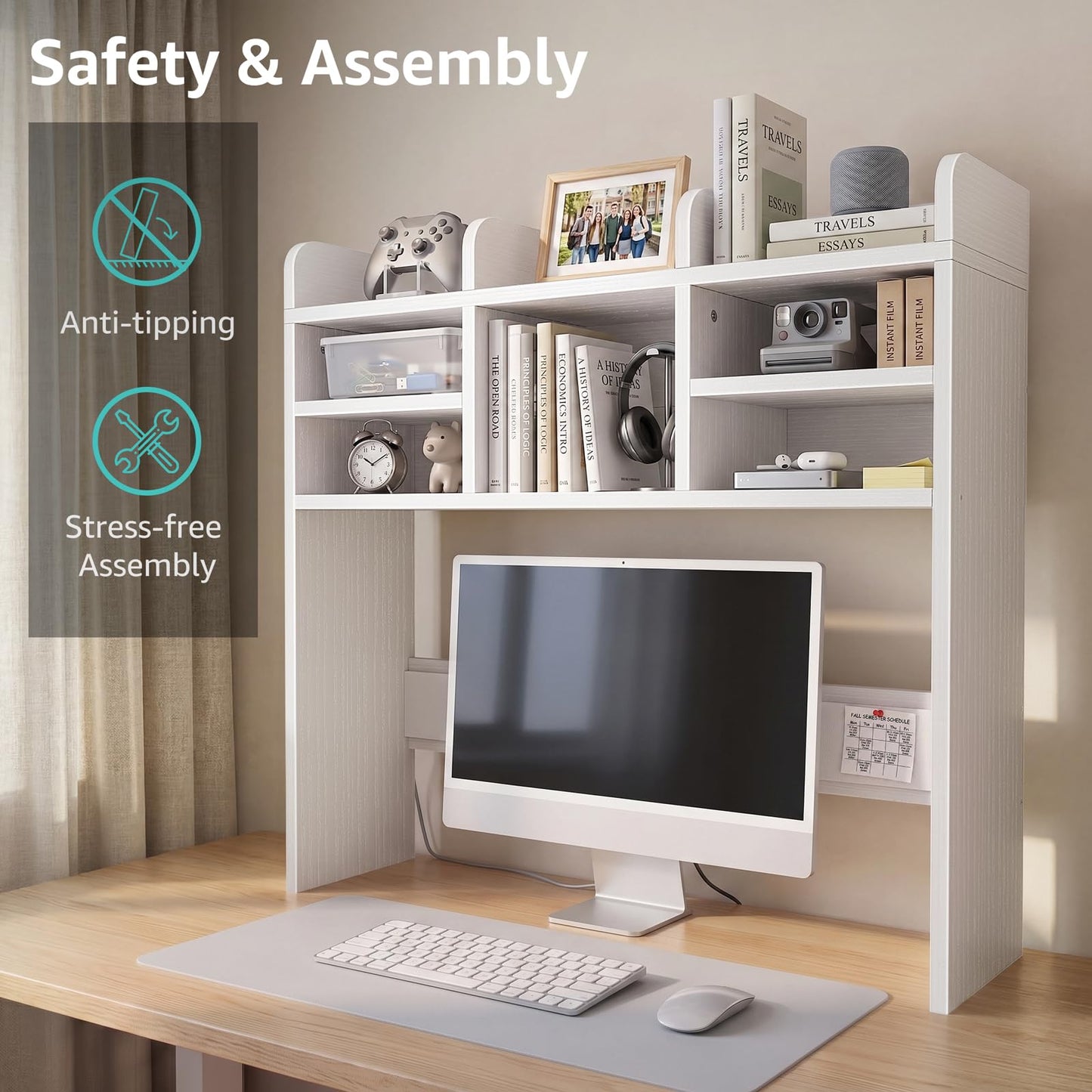 IGERI 37 Inch White Desk Hutch Dorm Top Only with Felt Board for College