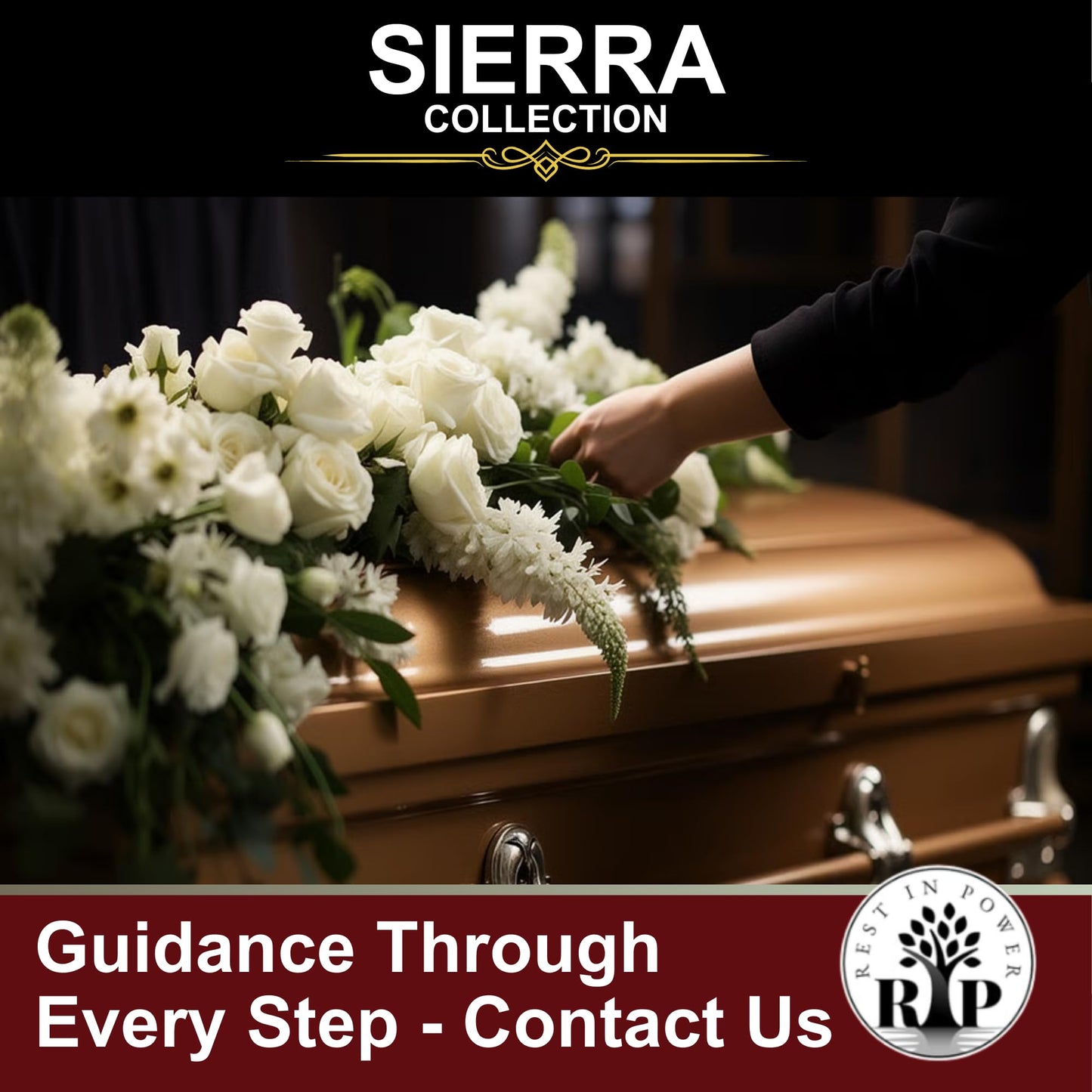 Rest In Power Steel Satin Sierra Funeral Casket for Adults – Burial Caskets for Humans with Premium Comfort Lining (Gold)