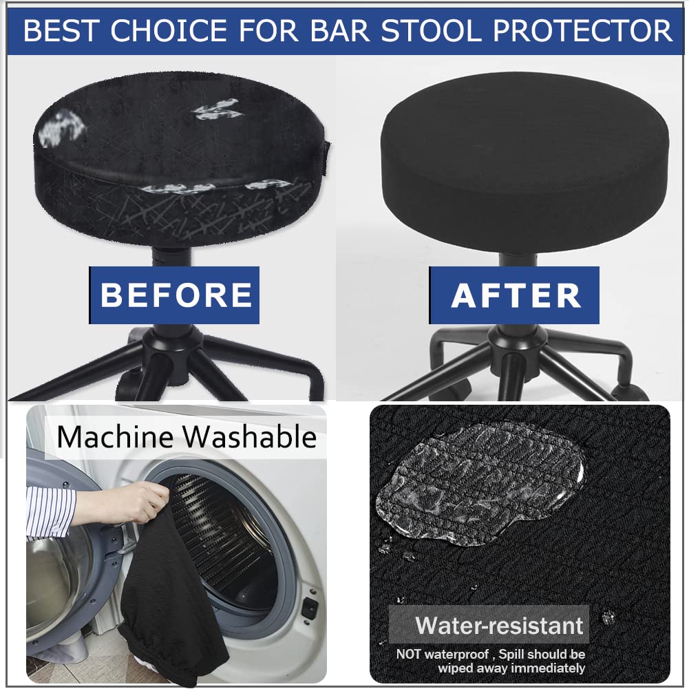 BUYUE Bar Stool Covers, Luxury Fabric Dia.16-18" Round Crease-Resistant Stretchy Washable Jacquard Dustproof Stool Seat Slipcover, L-Black-1 Count
